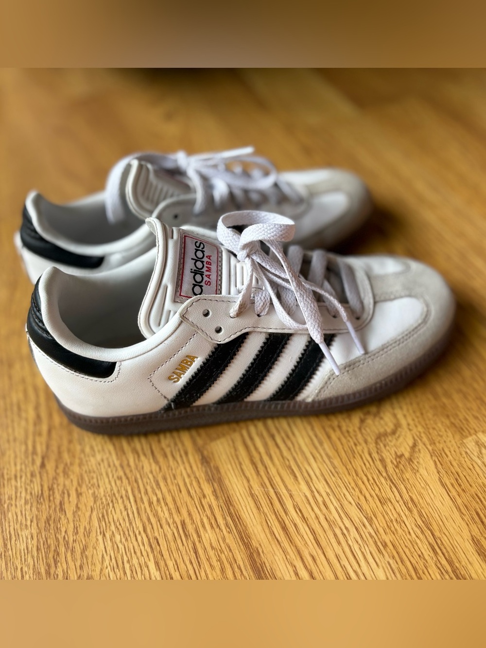 Adidas Samba Classic Kids Sneakers White Black Tan Sporty Sz 3